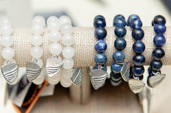 14mm Blue Dumortierite or White Jade Beaded Bracelet